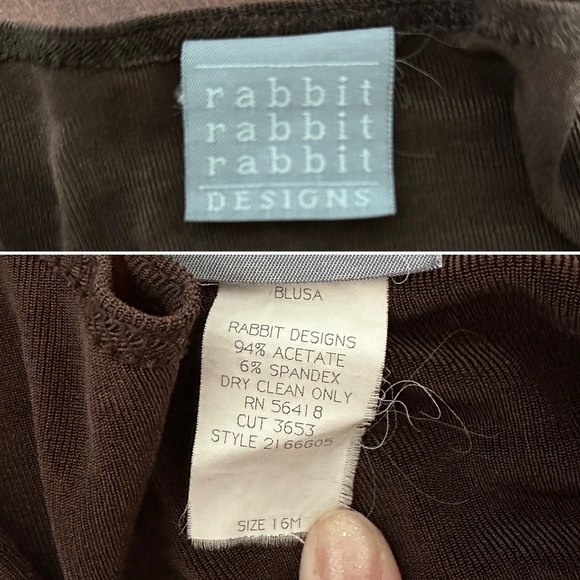 Vintage 90s Rabbit Rabbit Rabbit Designs Brown Snake Print Stretch Shirt Size 16 - Picture 16 of 16